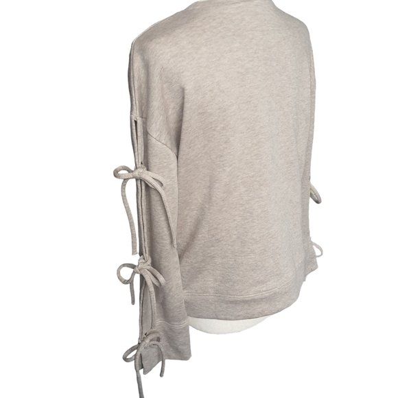 Tie Sleeve Terry Sweater Crew Neck Heather Light Brown Size 38 - Picture 3 of 13